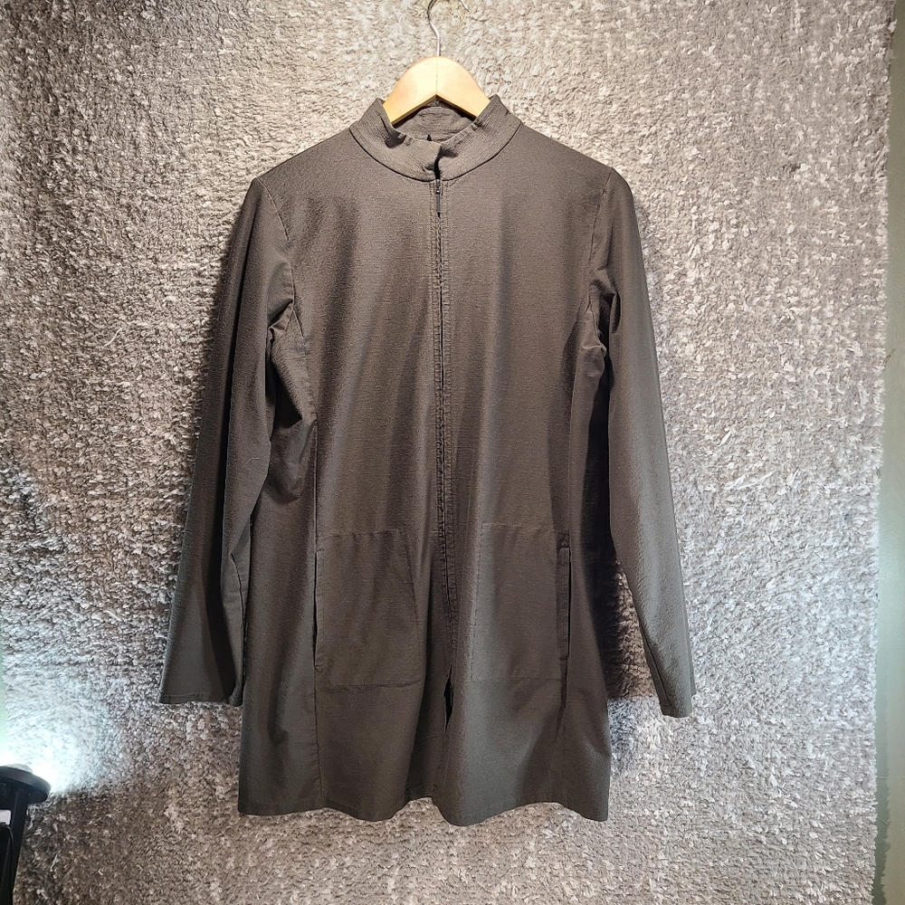 EILEEN FISHER Full Zip Long Sweater Sweater Small Gray Viscose Nylon Pockets